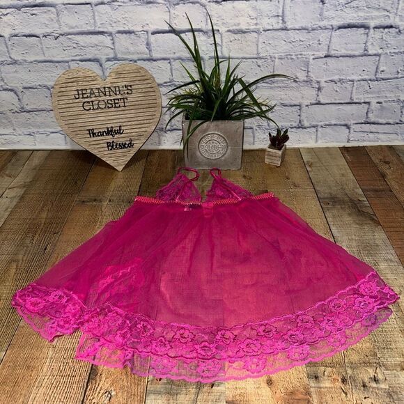 Fredericks of Hollywood pink sheer lace babydoll lingerie size 1X - Picture 5 of 11